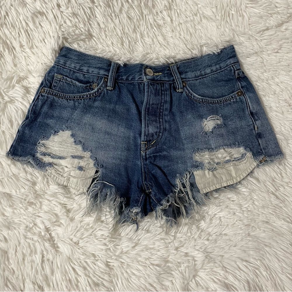W25 Distressed Destroyed Blue Denim Jean Shorts Free People We The Free